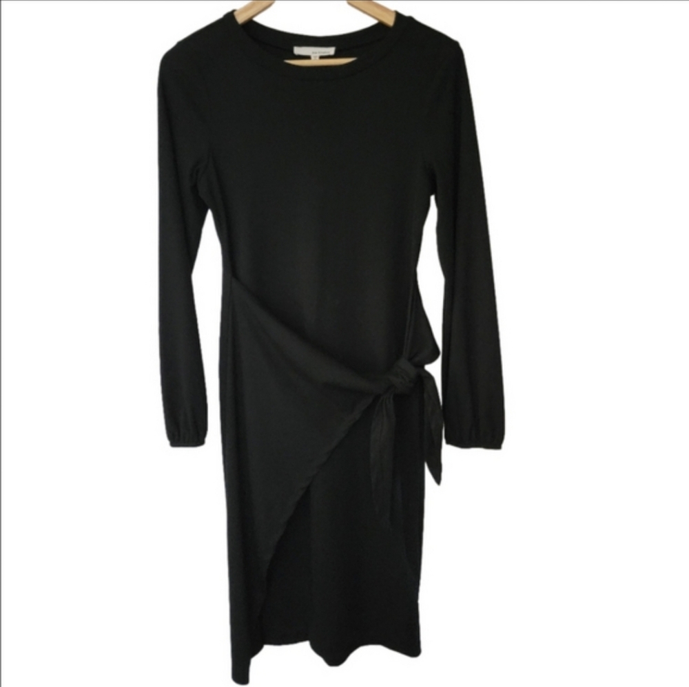 Classic Black Whimsigoth Front Waist Tie Asymetrical Dress  Medium Rayon Spandex
